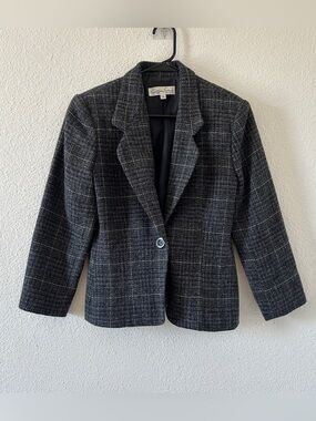 Vtg Geoffrey Beene 100% Wool Houndstooth Plaid Blazer Jacket Women’s 6